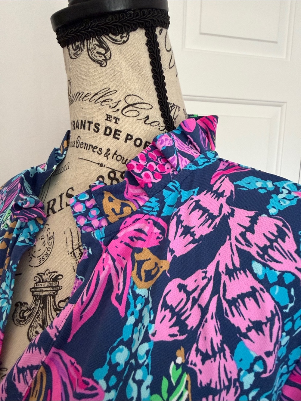 Lilly Pulitzer Navy Maxi Dress & Shorts with Pink & Turquoise Floral Print - Picture 6 of 9